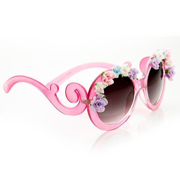 Flower Adorned Round Oversized Sunglasses w/ Baroque Swirl Arms | eBay